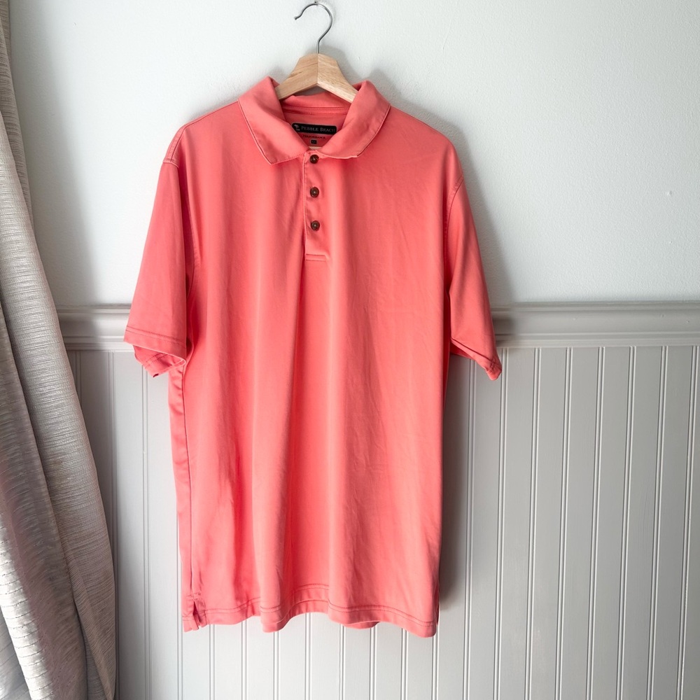 ⛳️ Men’s Pebble Beach Pink Coral Polo Shirt Performance Short Golf Sleeve XL